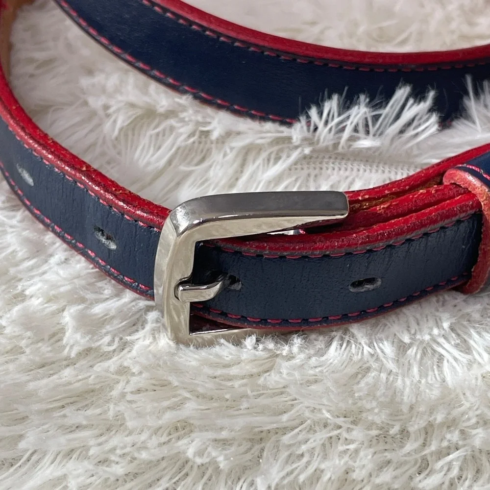 Vintage Circle Y of Yoakum Leather Belt Sz 32 USA Red & Blue‎ Western USA Texas